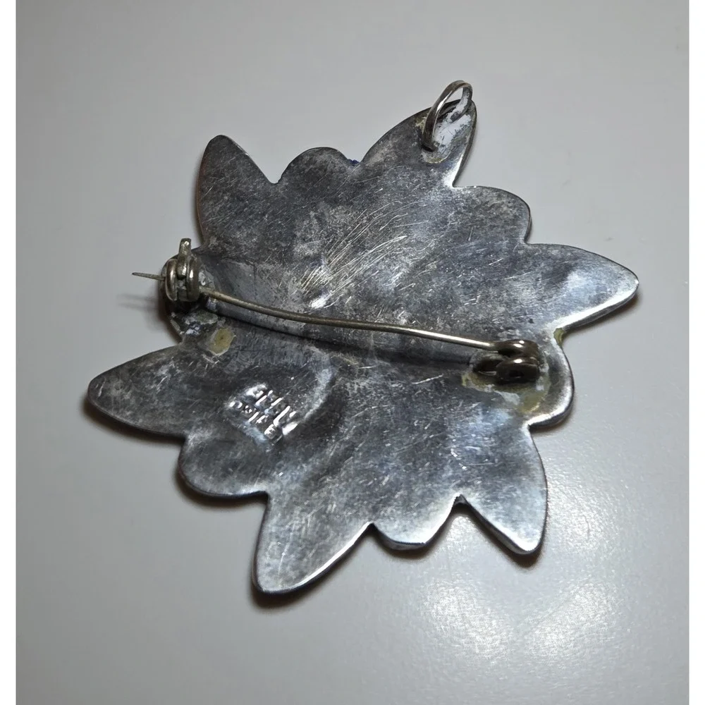 Vintage Sterling Silver Abalone Inlay Taxco Flower Pendant Brooch